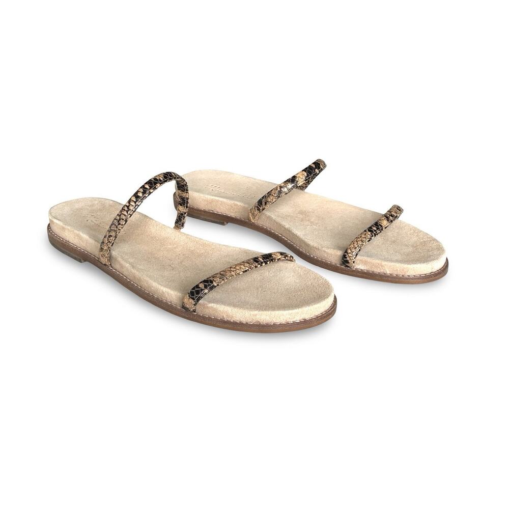 Madewell Bare Slide Sandals Size 8.5 Tan & Brown Snake Skin Pattern Flats